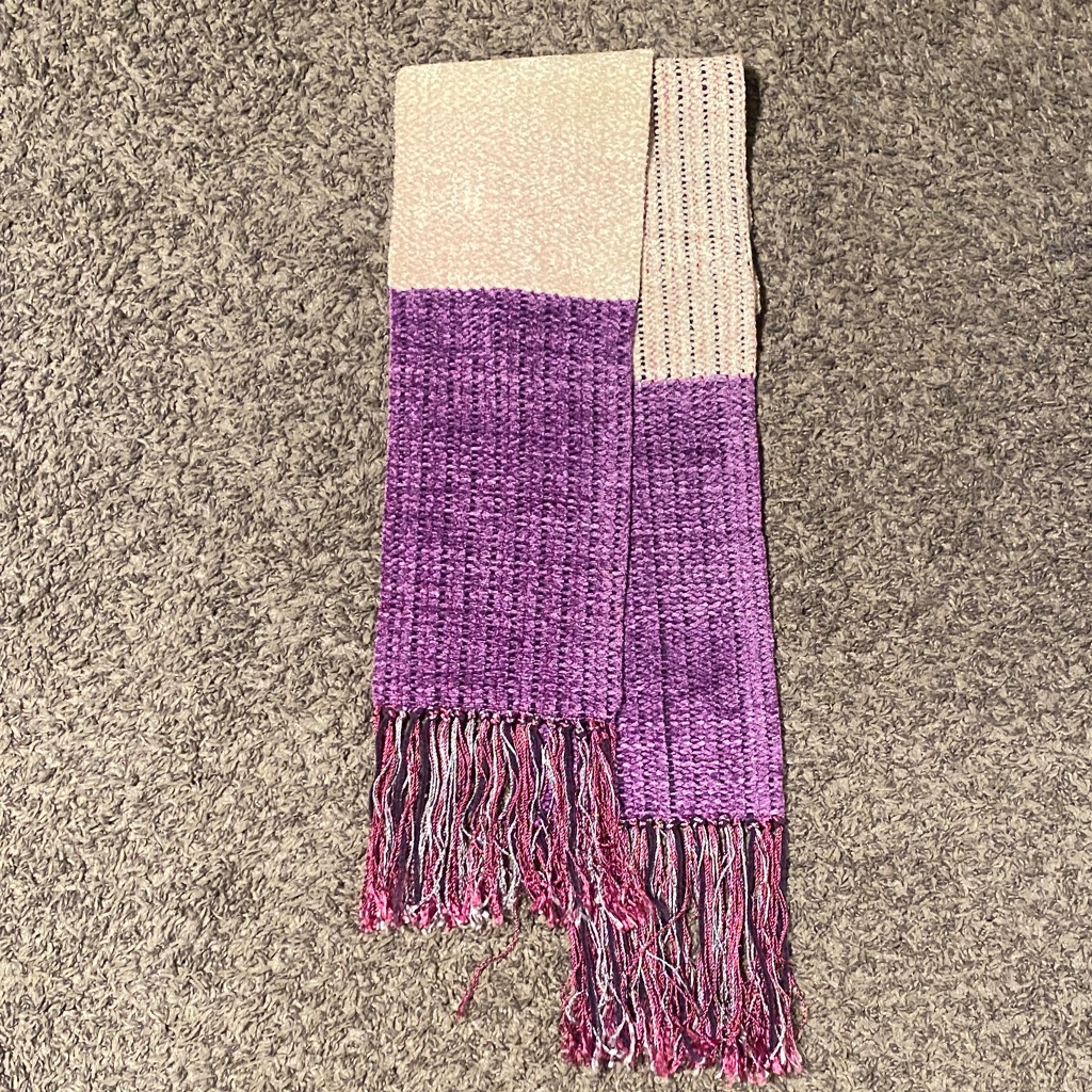 Purple And Cream Colorblock Fringe Scarf - Women's Wrap